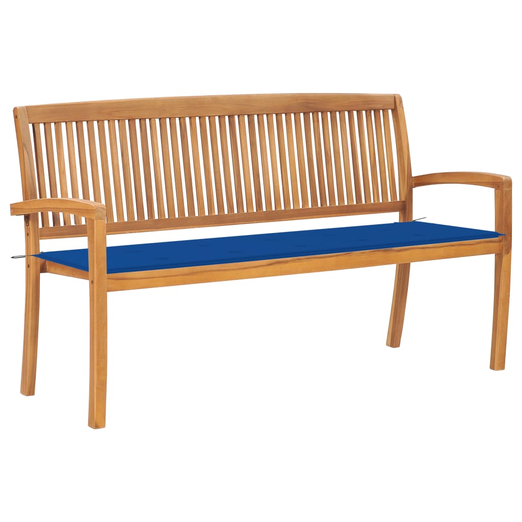 vidaXL Sztaplowana ławka ogrodowa z poduszką, 159 cm, drewno tekowe