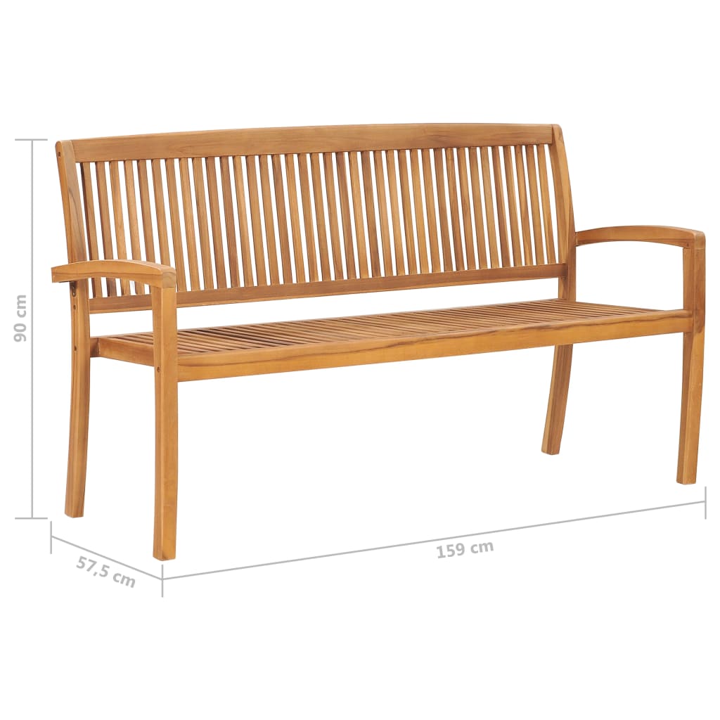 vidaXL Sztaplowana ławka ogrodowa z poduszką, 159 cm, drewno tekowe