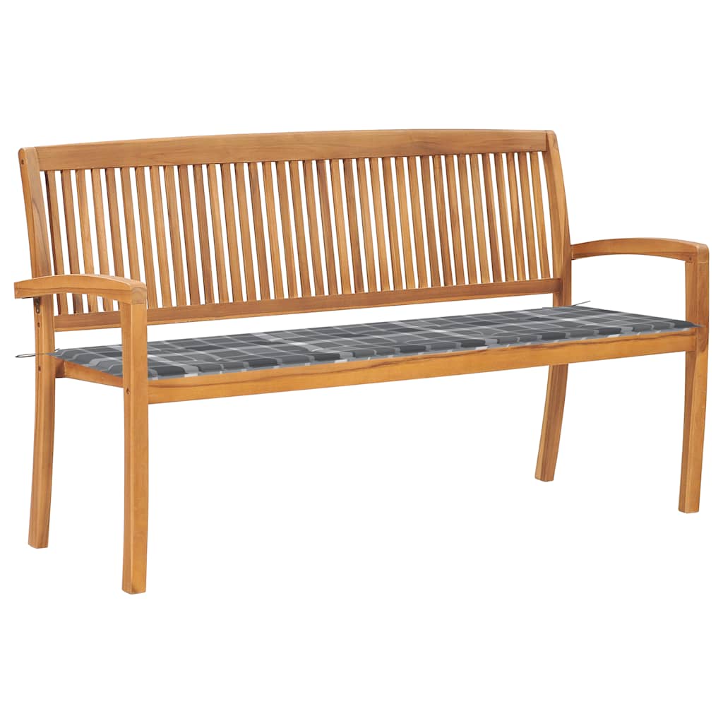 vidaXL Sztaplowana ławka ogrodowa z poduszką, 159 cm, drewno tekowe