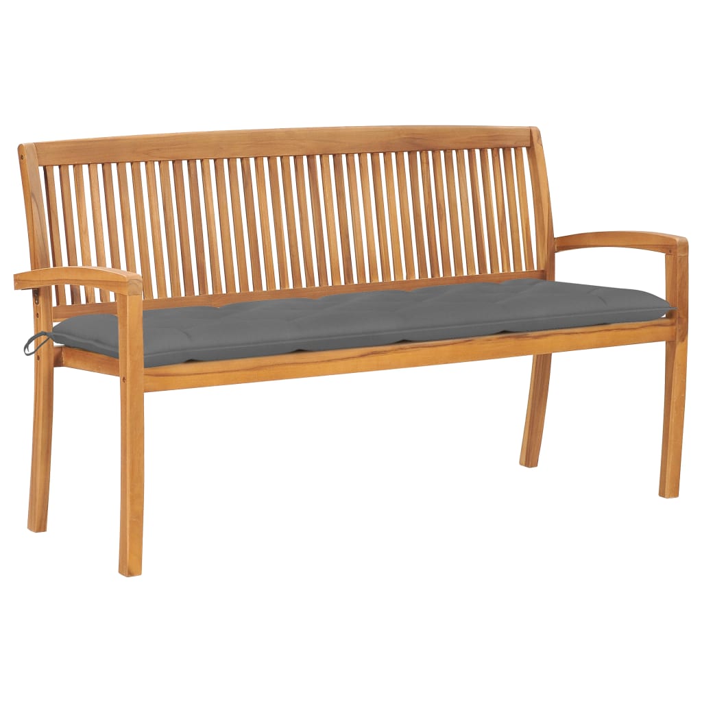 vidaXL Sztaplowana ławka ogrodowa z poduszką, 159 cm, drewno tekowe