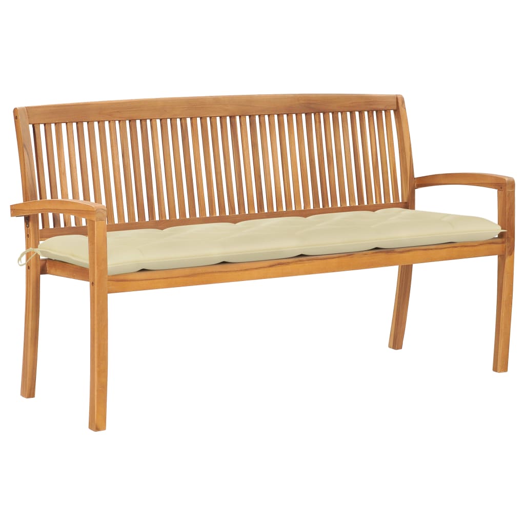 vidaXL Sztaplowana ławka ogrodowa z poduszką, 159 cm, drewno tekowe