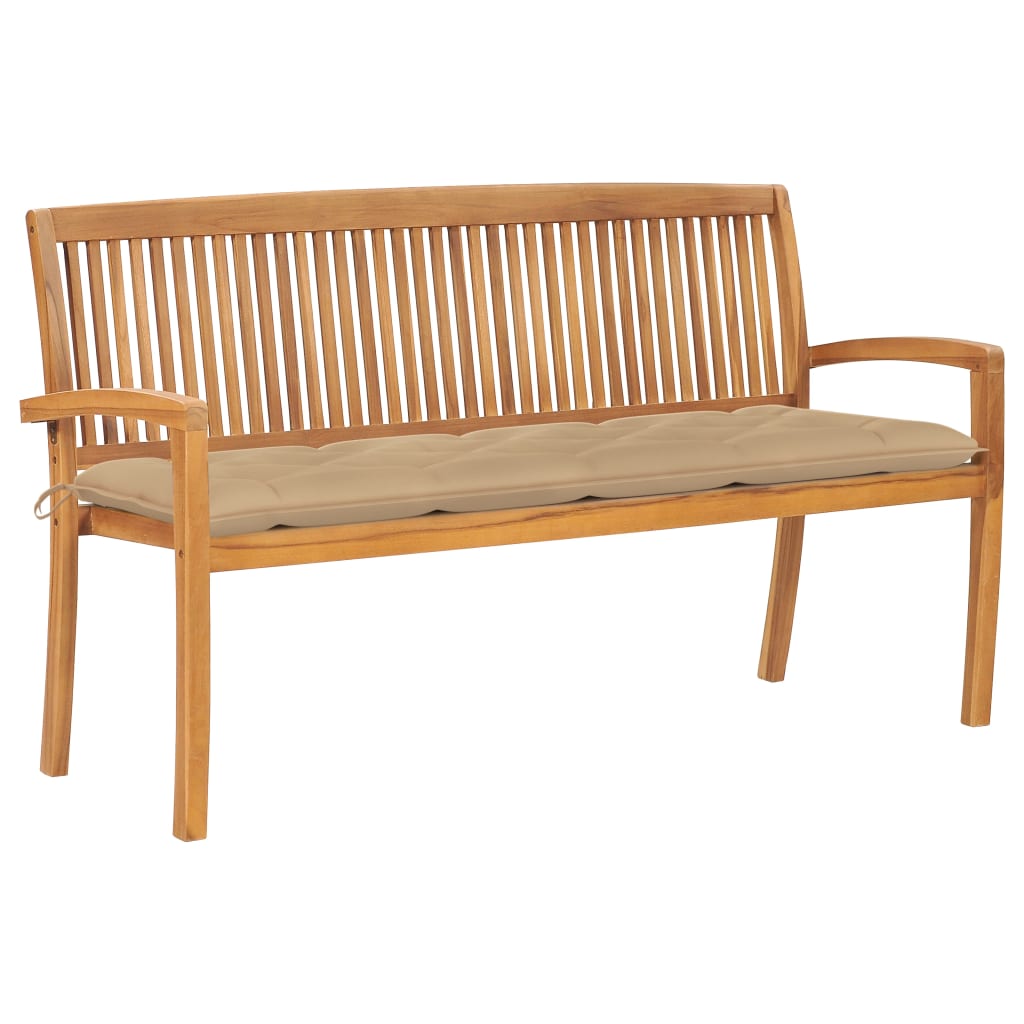 vidaXL Sztaplowana ławka ogrodowa z poduszką, 159 cm, drewno tekowe