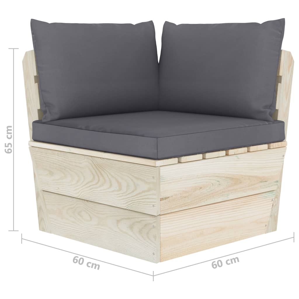 vidaXL Ogrodowa sofa narożna z palet z poduszkami, impregnowany świerk