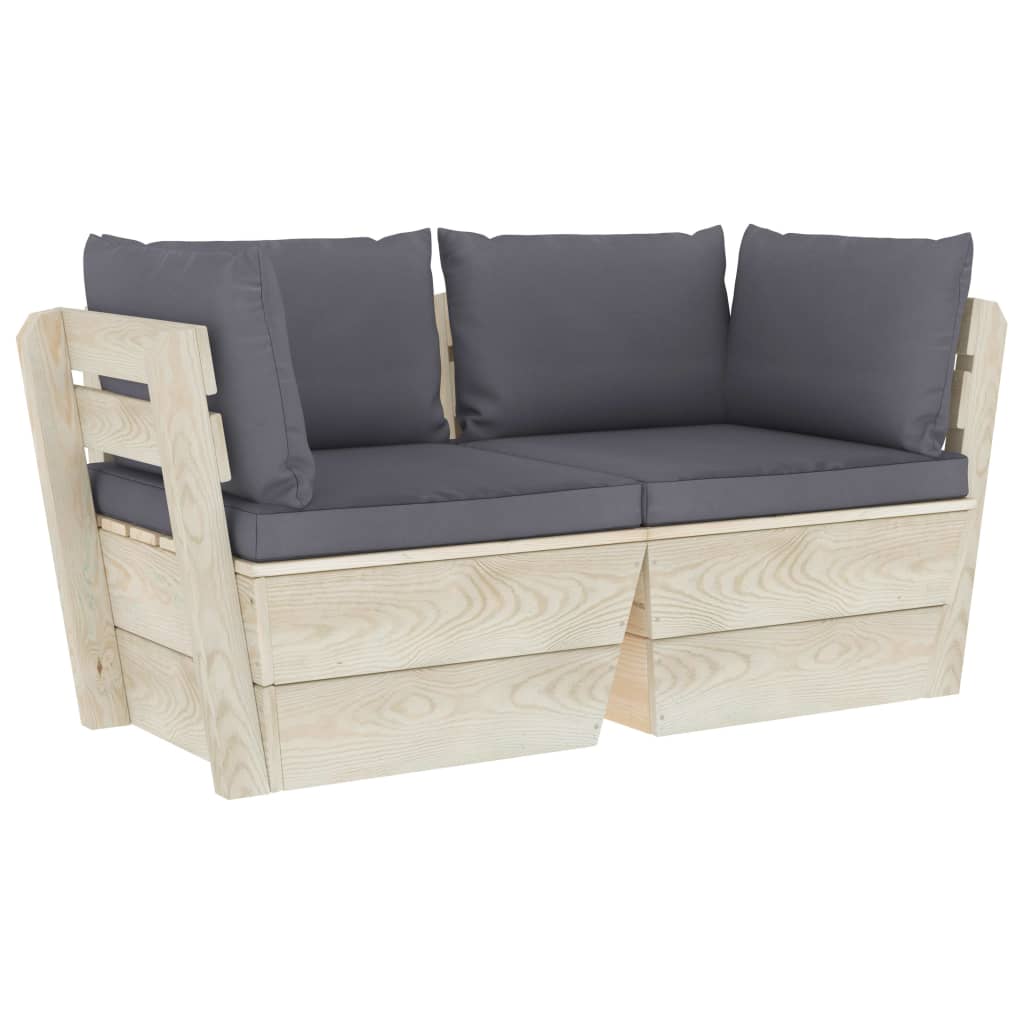 vidaXL Ogrodowa sofa 2-osobowa z palet, z poduszkami, drewno świerkowe