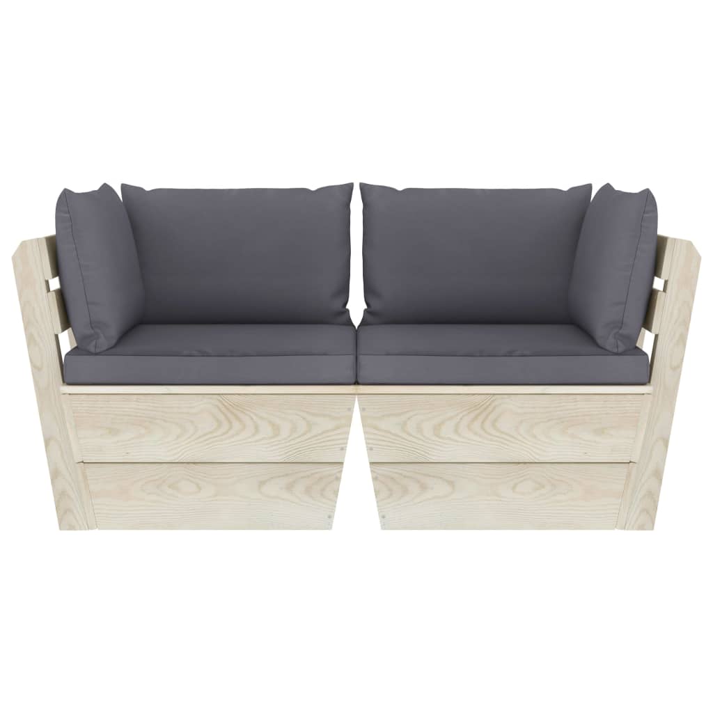 vidaXL Ogrodowa sofa 2-osobowa z palet, z poduszkami, drewno świerkowe