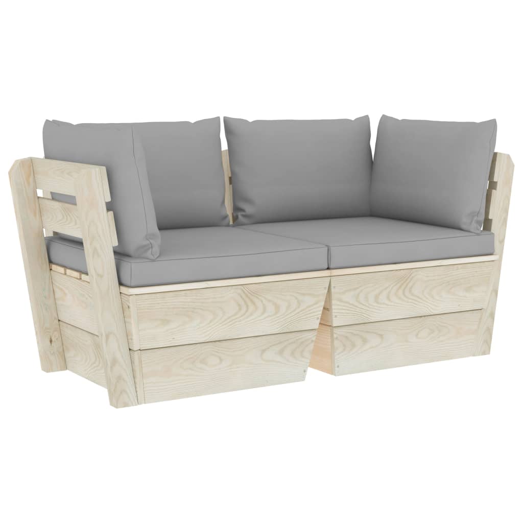 vidaXL Ogrodowa sofa 2-osobowa z palet, z poduszkami, drewno świerkowe