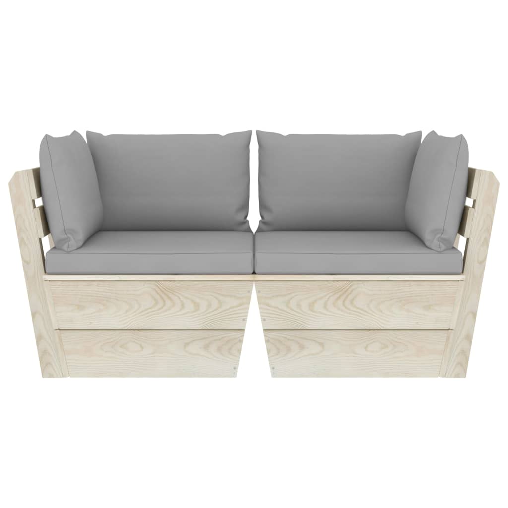 vidaXL Ogrodowa sofa 2-osobowa z palet, z poduszkami, drewno świerkowe
