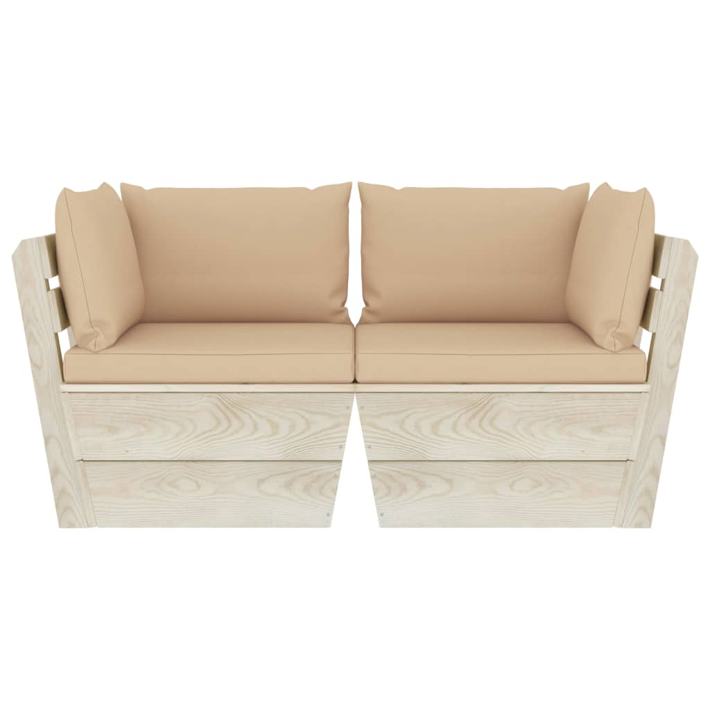 vidaXL Ogrodowa sofa 2-osobowa z palet, z poduszkami, drewno świerkowe