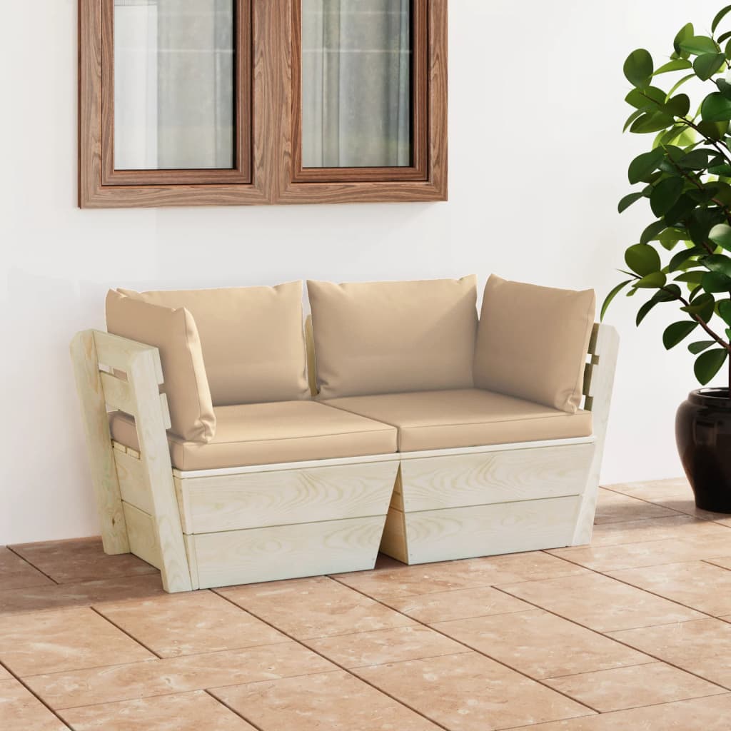 vidaXL Ogrodowa sofa 2-osobowa z palet, z poduszkami, drewno świerkowe