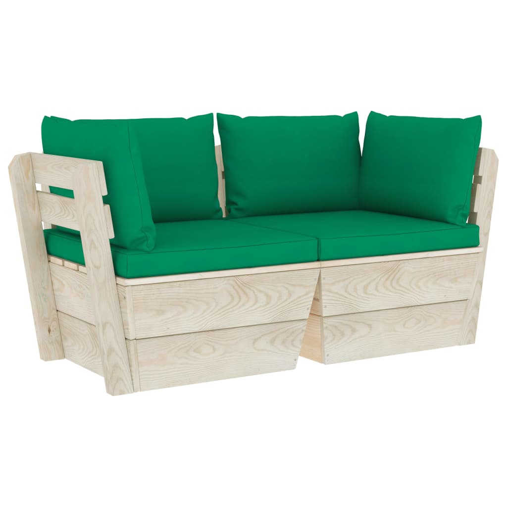 vidaXL Ogrodowa sofa 2-osobowa z palet, z poduszkami, drewno świerkowe