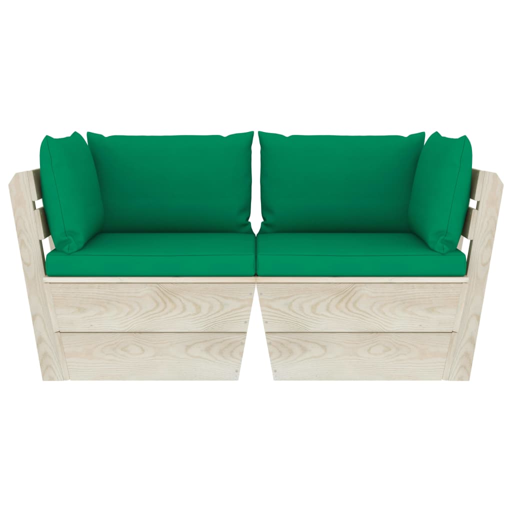 vidaXL Ogrodowa sofa 2-osobowa z palet, z poduszkami, drewno świerkowe