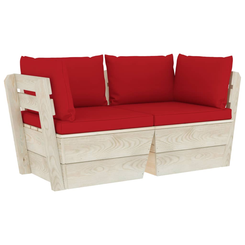 vidaXL Ogrodowa sofa 2-osobowa z palet, z poduszkami, drewno świerkowe