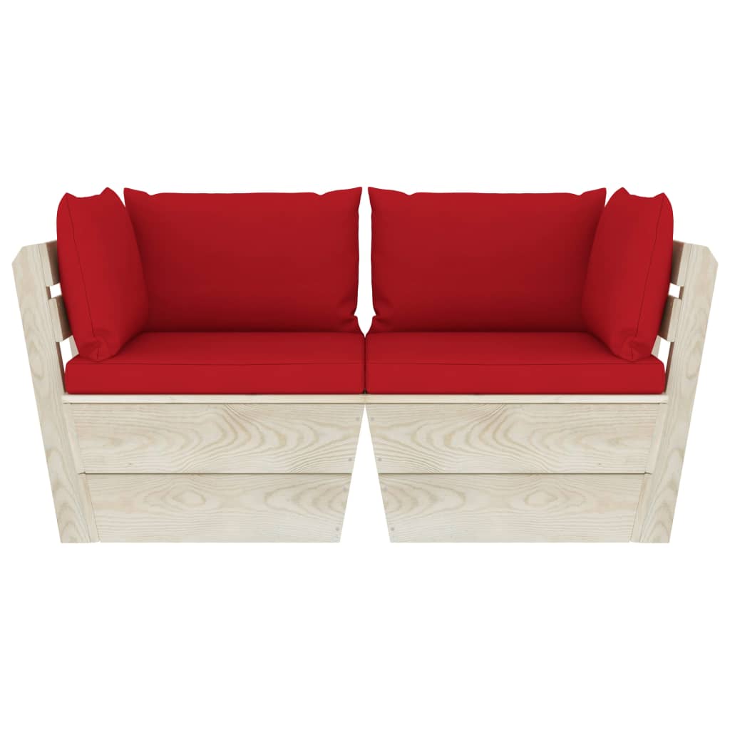 vidaXL Ogrodowa sofa 2-osobowa z palet, z poduszkami, drewno świerkowe