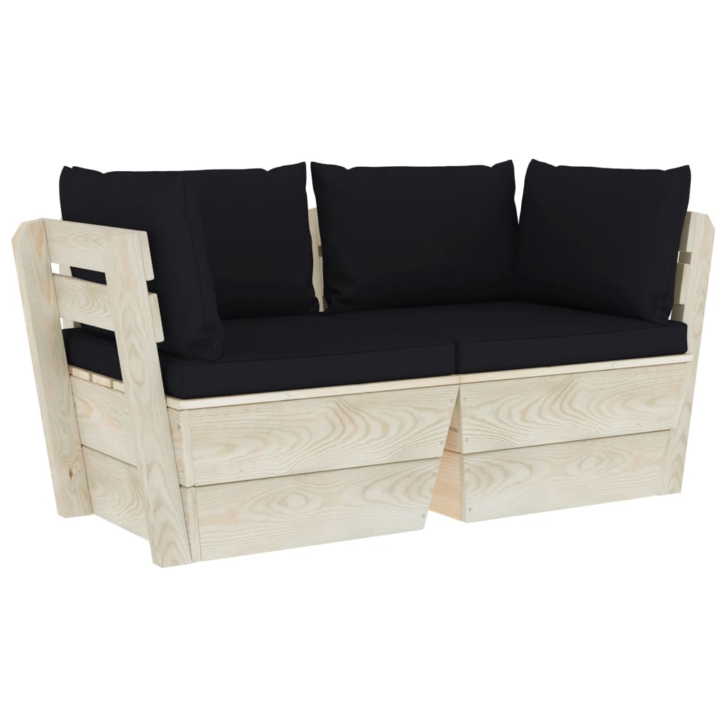 vidaXL Ogrodowa sofa 2-osobowa z palet, z poduszkami, drewno świerkowe