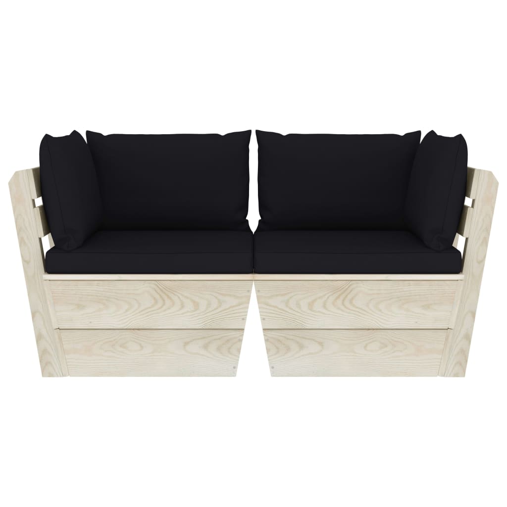vidaXL Ogrodowa sofa 2-osobowa z palet, z poduszkami, drewno świerkowe