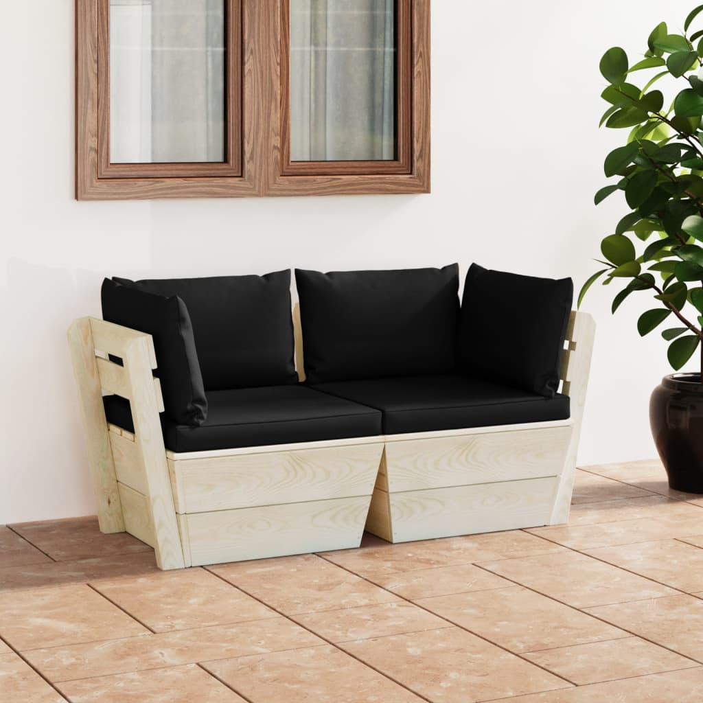 vidaXL Ogrodowa sofa 2-osobowa z palet, z poduszkami, drewno świerkowe