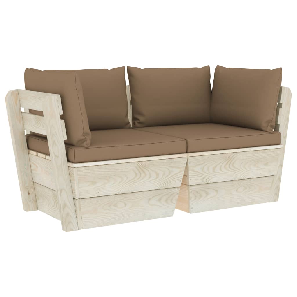 vidaXL Ogrodowa sofa 2-osobowa z palet, z poduszkami, drewno świerkowe