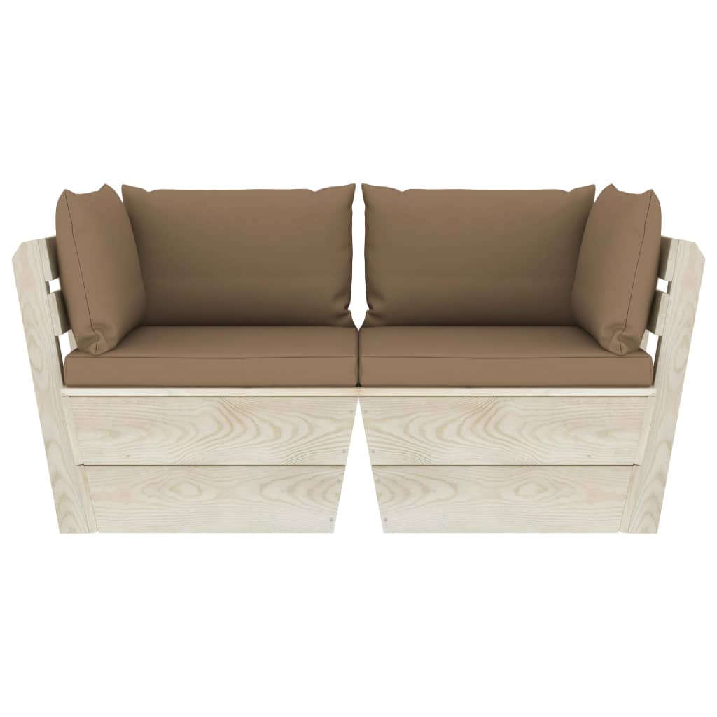 vidaXL Ogrodowa sofa 2-osobowa z palet, z poduszkami, drewno świerkowe