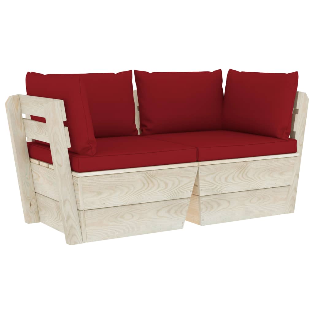 vidaXL Ogrodowa sofa 2-osobowa z palet, z poduszkami, drewno świerkowe