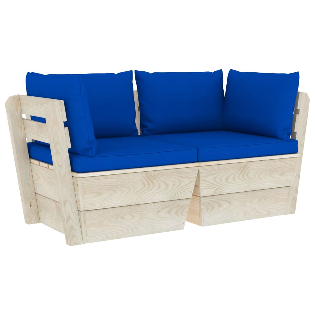 vidaXL Ogrodowa sofa 2-osobowa z palet, z poduszkami, drewno świerkowe