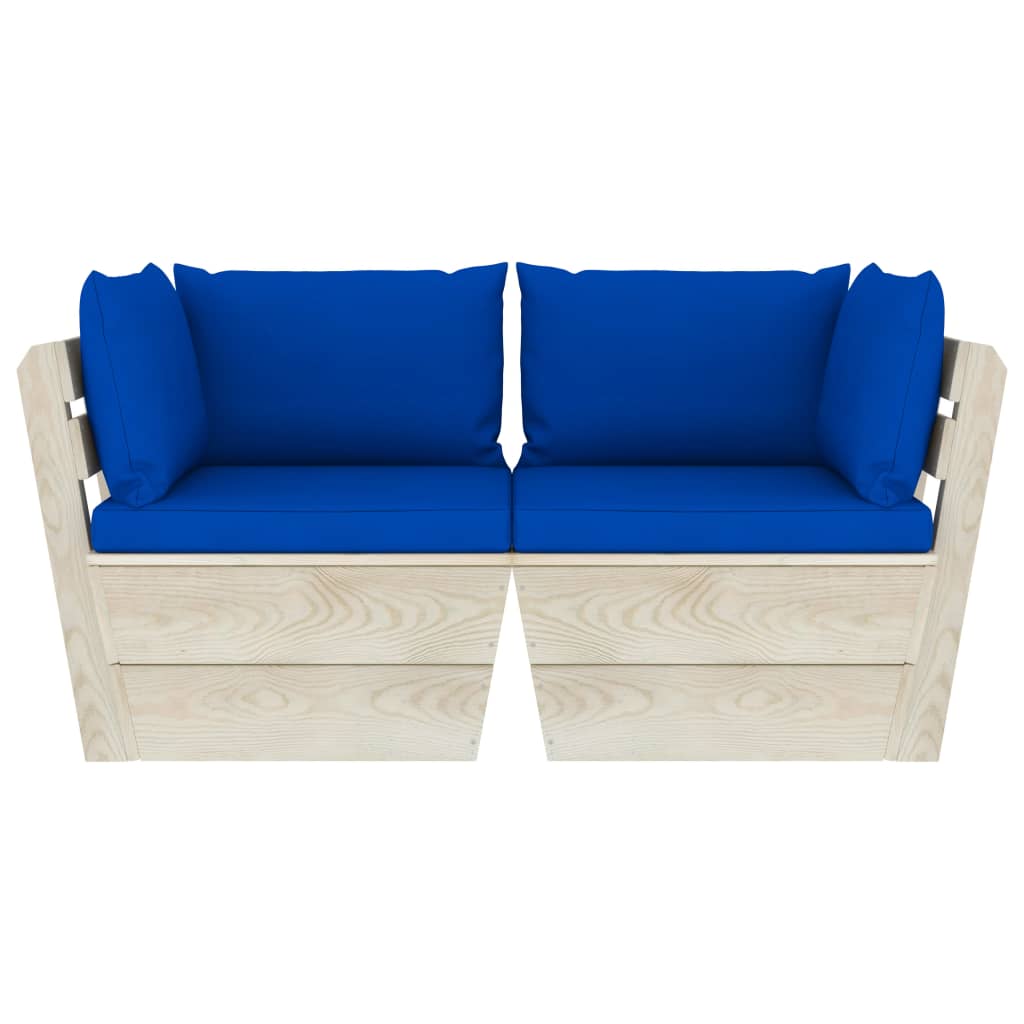 vidaXL Ogrodowa sofa 2-osobowa z palet, z poduszkami, drewno świerkowe