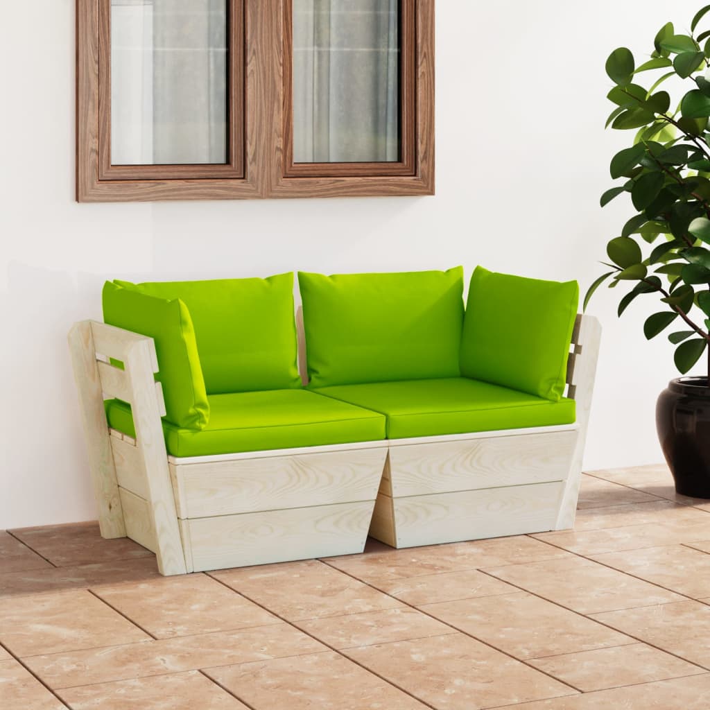 vidaXL Ogrodowa sofa 2-osobowa z palet, z poduszkami, drewno świerkowe