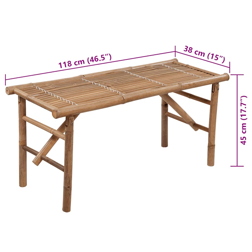 vidaXL Składana ławka ogrodowa z poduszką, 118 cm, bambusowa