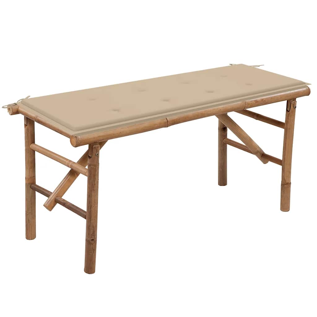 vidaXL Składana ławka ogrodowa z poduszką, 118 cm, bambusowa