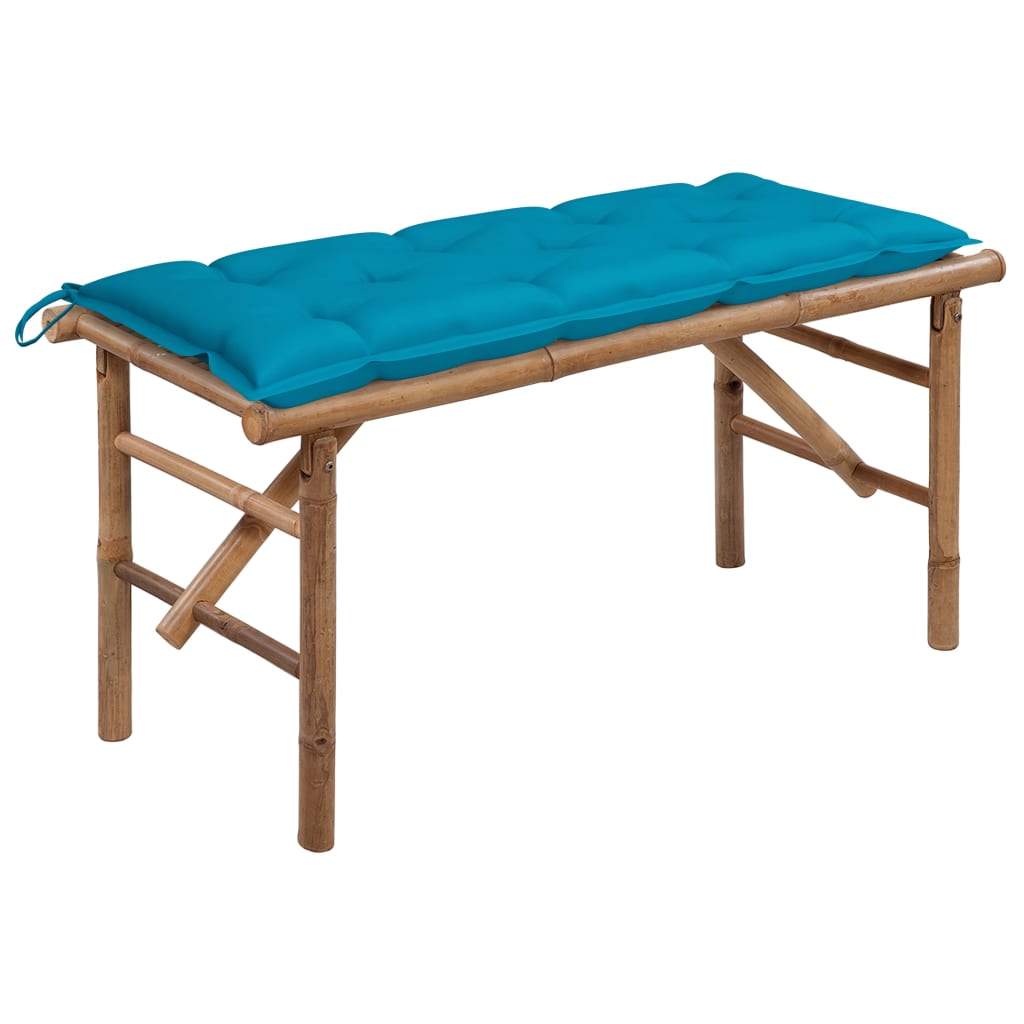 vidaXL Składana ławka ogrodowa z poduszką, 118 cm, bambusowa
