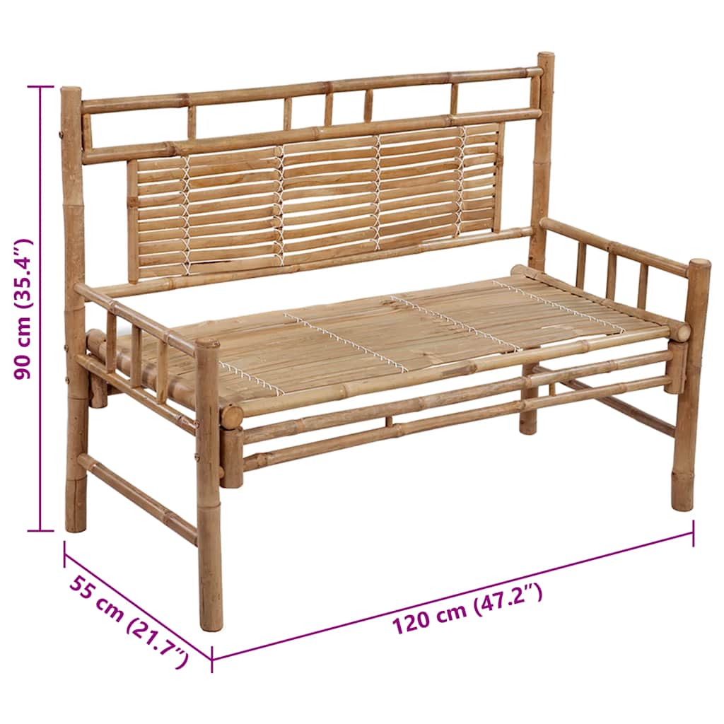 vidaXL Ławka ogrodowa z poduszką, 120 cm, bambusowa