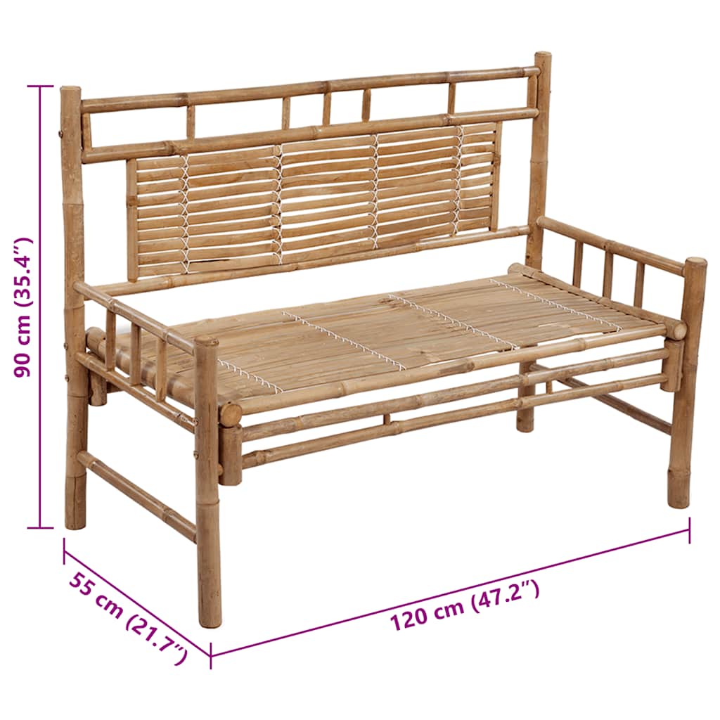 vidaXL Ławka ogrodowa z poduszką, 120 cm, bambusowa
