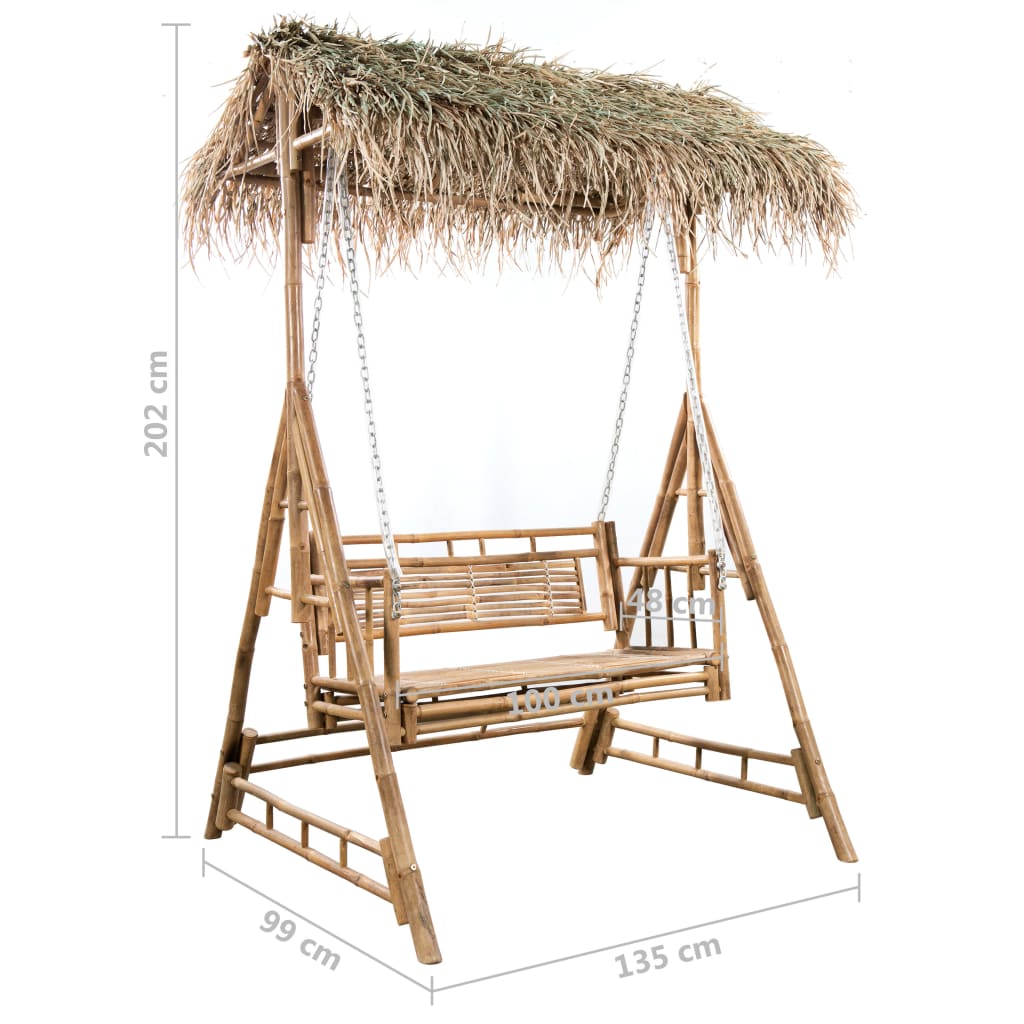 vidaXL 2-os. huśtawka ogrodowa, bambus i liście palmy, poduszka, 202cm