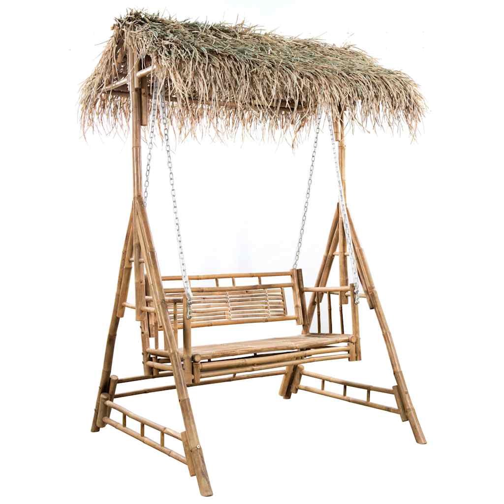 vidaXL 2-os. huśtawka ogrodowa, bambus i liście palmy, poduszka, 202cm
