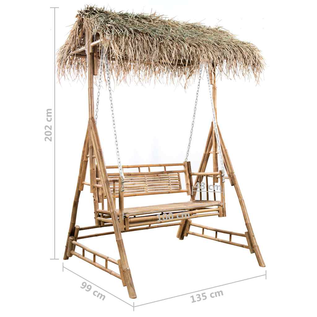 vidaXL 2-os. huśtawka ogrodowa, bambus i liście palmy, poduszka, 202cm
