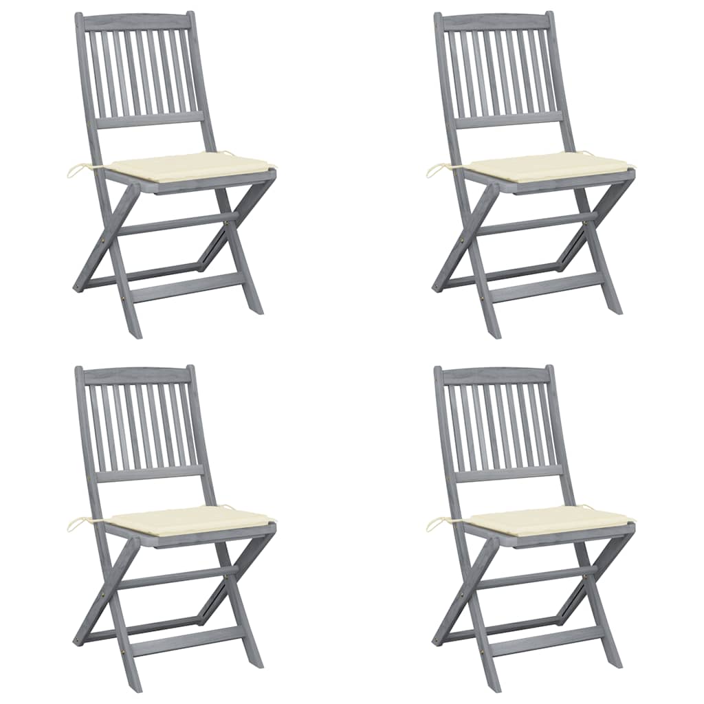 vidaXL Składane krzesła ogrodowe, 4 szt., poduszki, drewno akacjowe