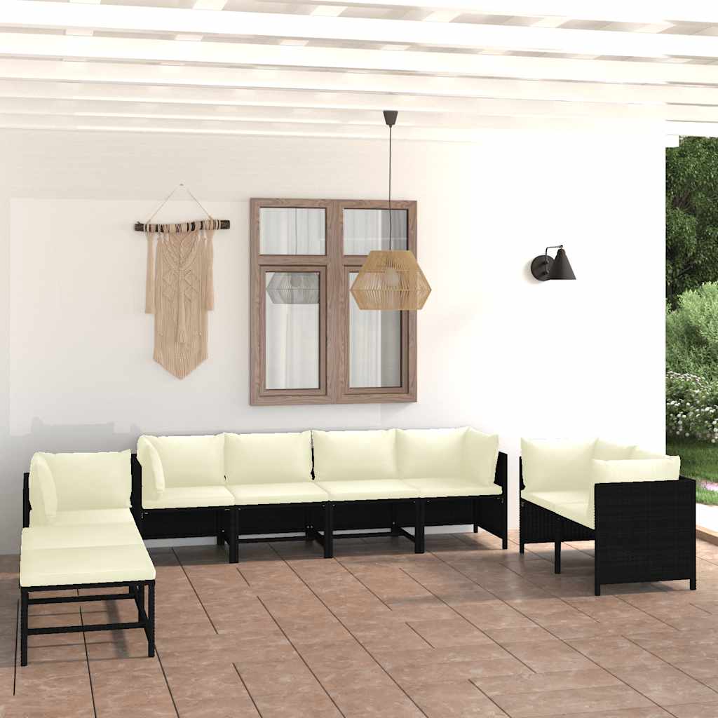 vidaXL 10-cz. zestaw mebli do ogrodu, poduszki, rattan PE, czarny