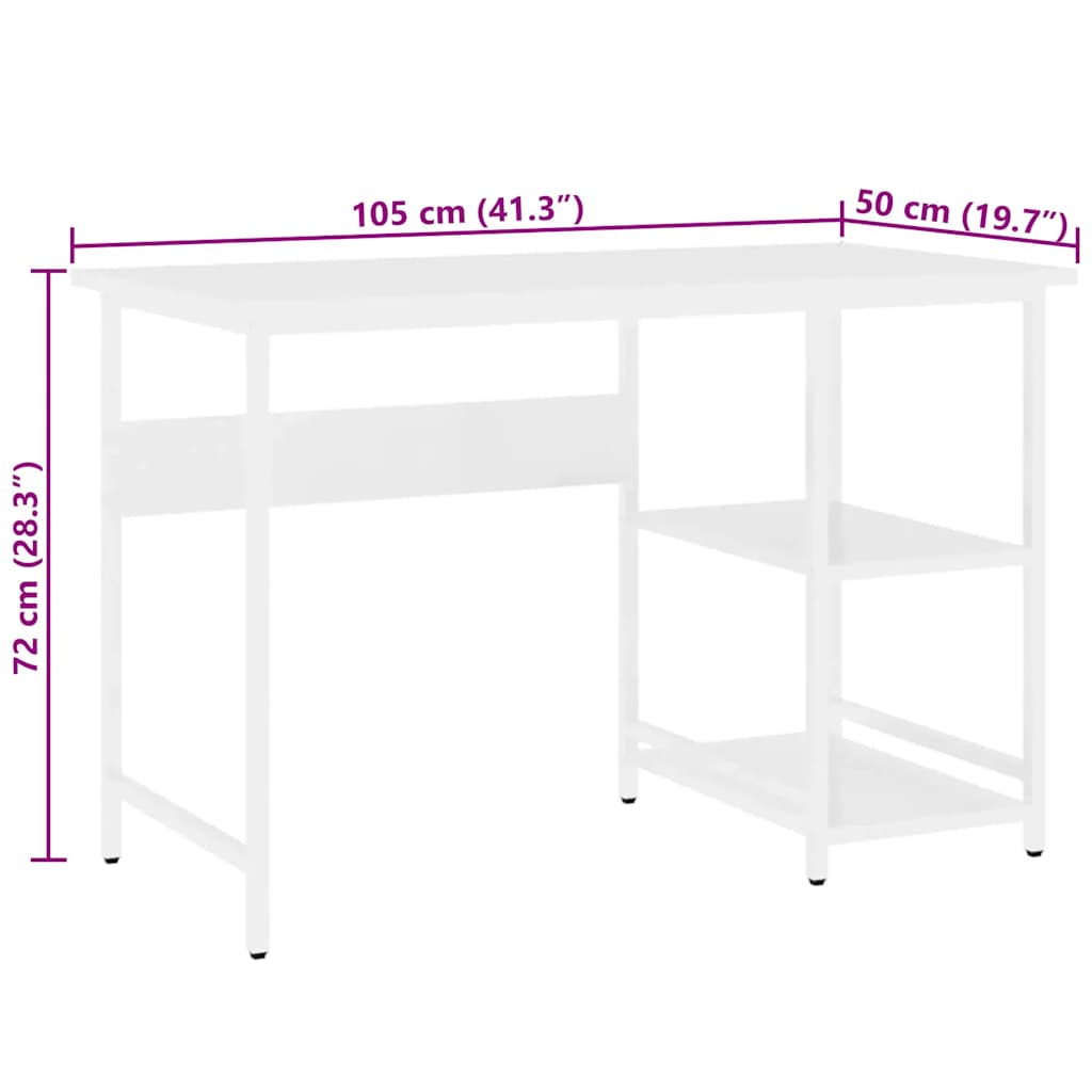 vidaXL Biurko komputerowe, białe, 105x50x72 cm, MDF i metal
