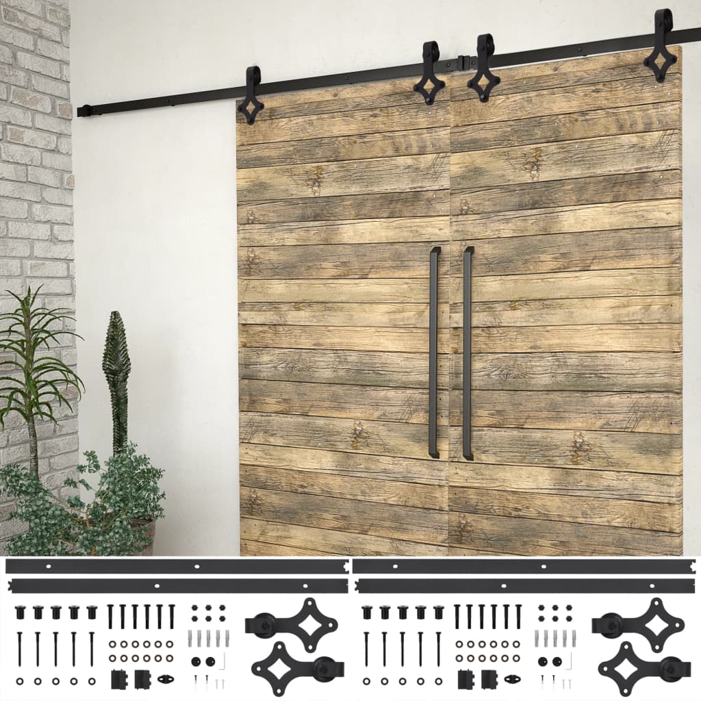 vidaXL System do montażu drzwi przesuwnych, 2szt., 183cm, stal, czarny