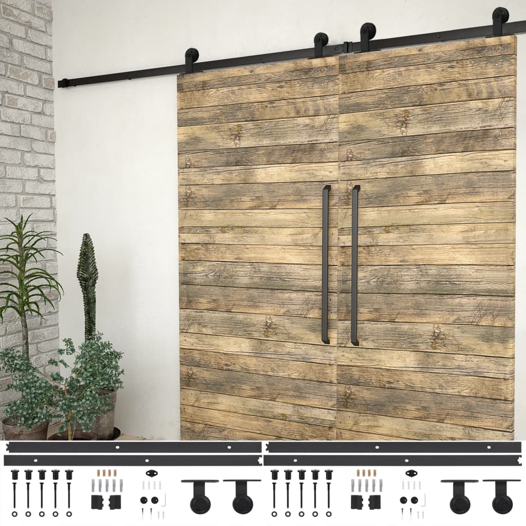 vidaXL System do montażu drzwi przesuwnych, 2szt., 183cm, stal, czarny