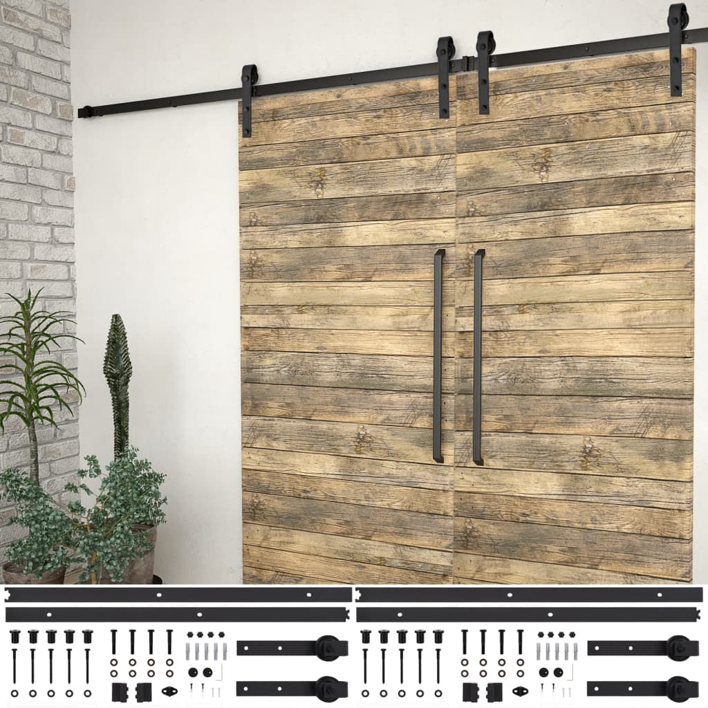 vidaXL System do montażu drzwi przesuwnych, 2szt., 183cm, stal, czarny