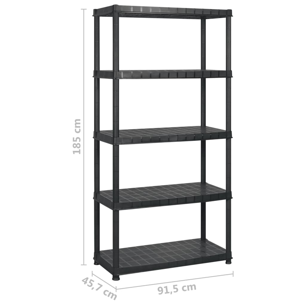 vidaXL Regał 5-poziomowy, czarny, 183x45,7x185 cm, plastik