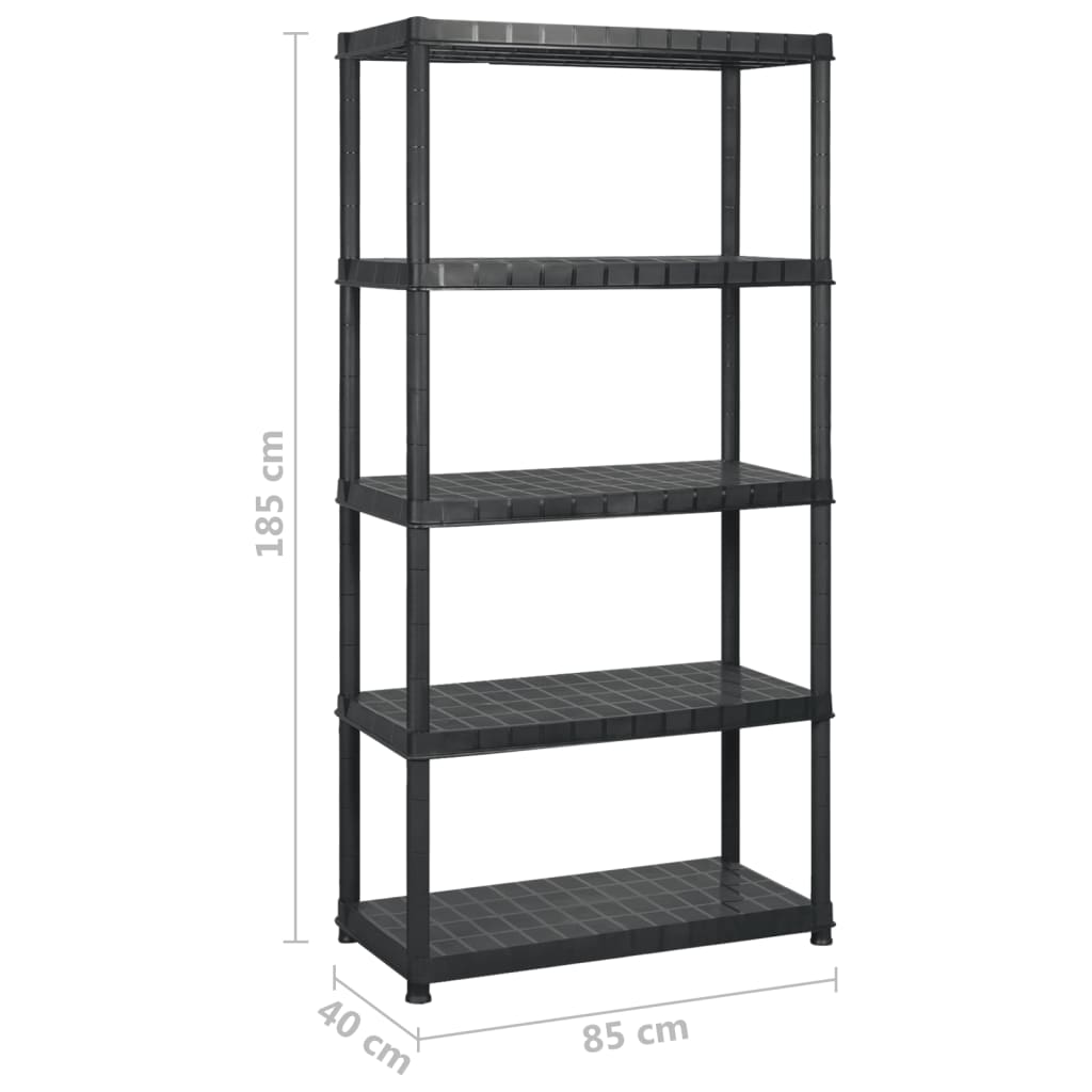 vidaXL Regał 5-poziomowy, czarny, 255x40x185 cm, plastik