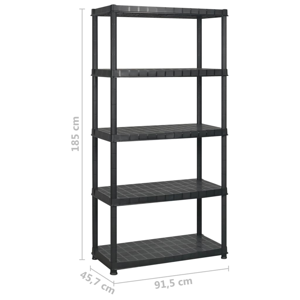 vidaXL Regał 5-poziomowy, czarny, 274,5x45,7x185 cm, plastik