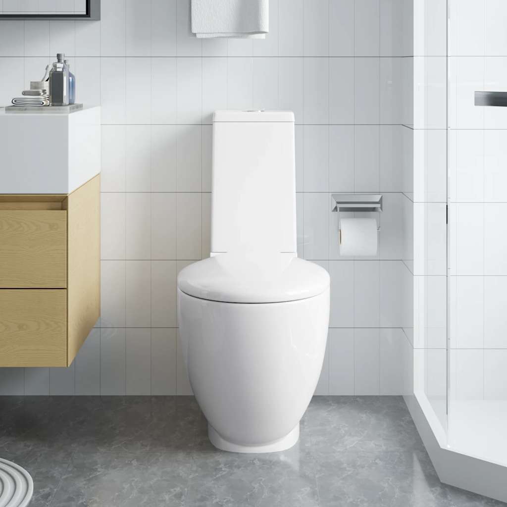 vidaXL Ceramiczna toaleta ze spłuczką, okrągła, odpływ pionowy, biała