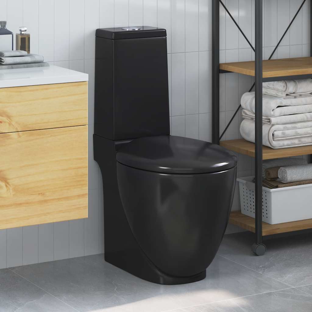 vidaXL Ceramiczna toaleta ze spłuczką, okrągła, odpływ pionowy, czarna