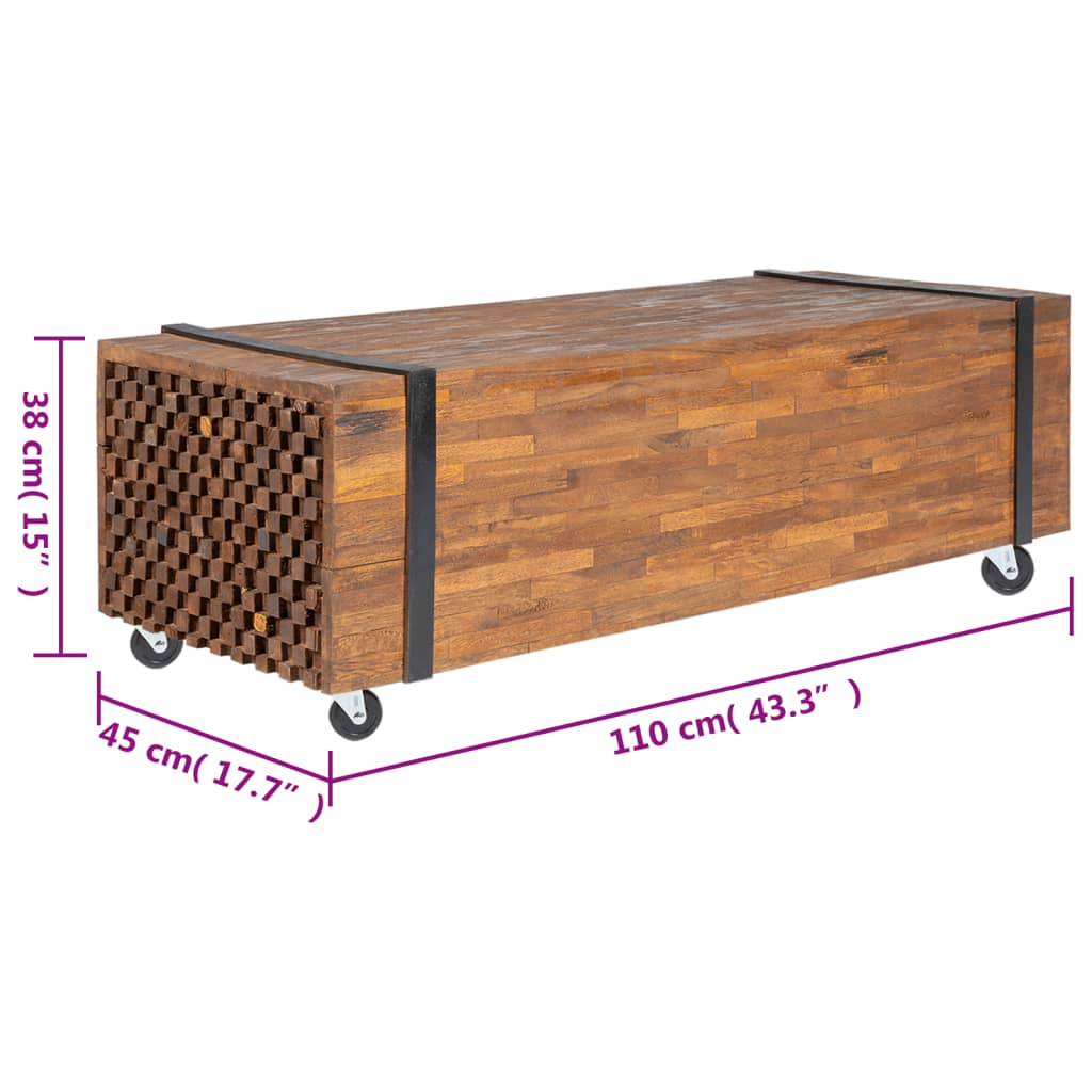 vidaXL Stolik kawowy, 110 x 45 x 38 cm, lite drewno tekowe