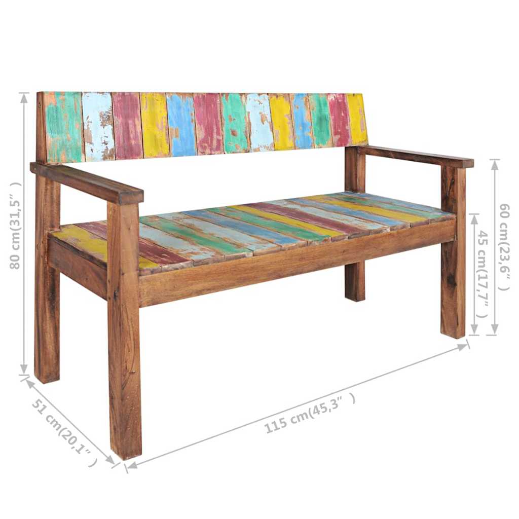 vidaXL Ławka, 115 cm, lite drewno z odzysku