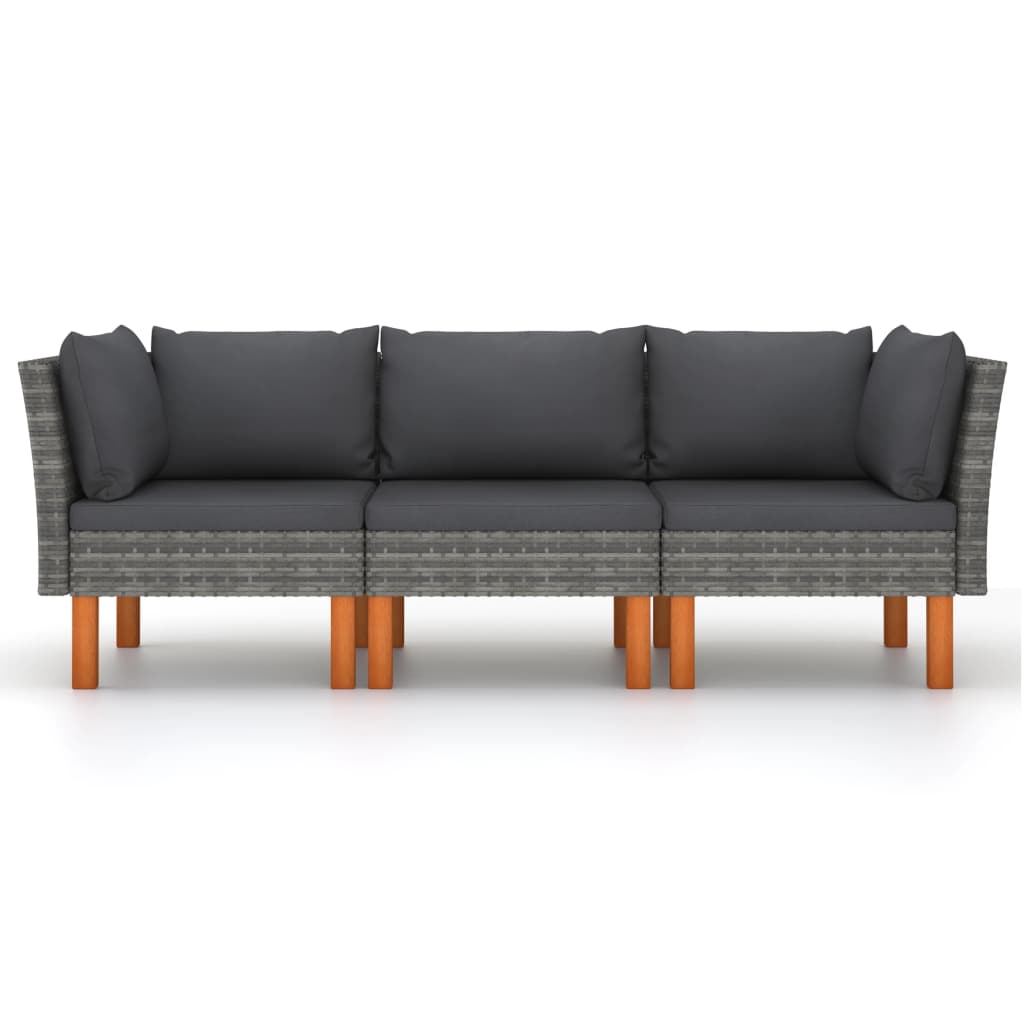 vidaXL 3-osobowa sofa ogrodowa z poduszkami, polirattan, szara