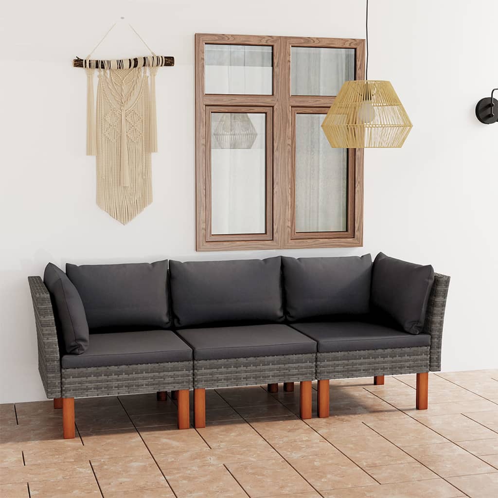 vidaXL 3-osobowa sofa ogrodowa z poduszkami, polirattan, szara