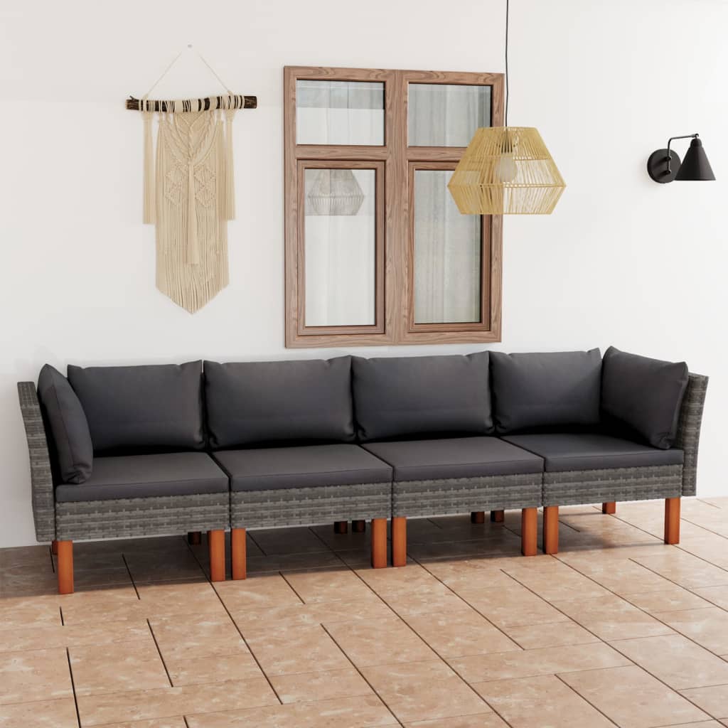 vidaXL 4-osobowa sofa ogrodowa z poduszkami, polirattan, szara